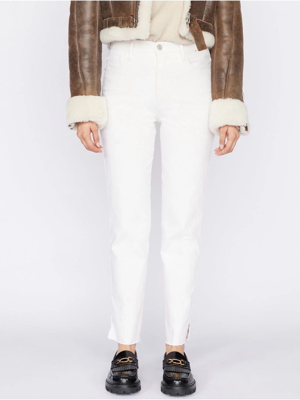Frame Denim Le Sylvie Slender Straight High Rise Slim Jeans,Ivory White, Size 27